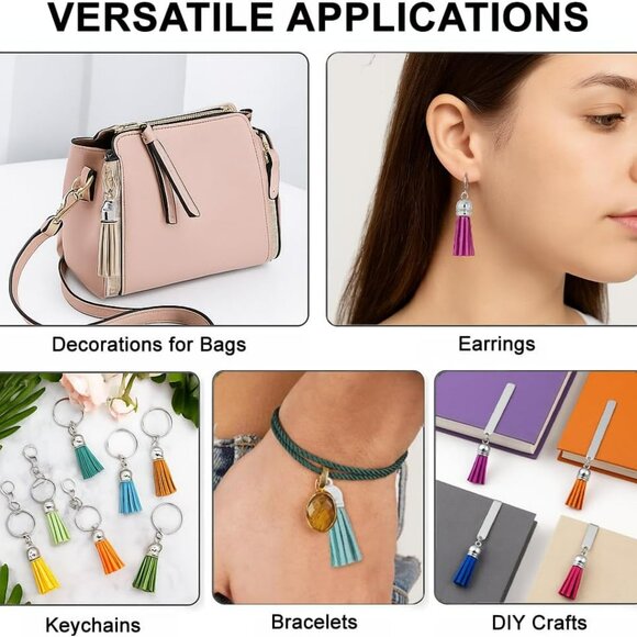 100 Pcs Silver Faux Suede Tassels Bulk Keychain Making Supplies - Small Leather - Picture 6 of 7